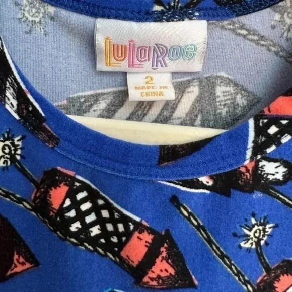 Kids LuLaRoe Blue USA Americana 4th Of July Gracie Top Size 2T Unisex - Picture 3 of 4